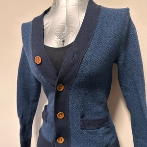 Club Monaco Wool Blue Cardigan with Brown Buttons